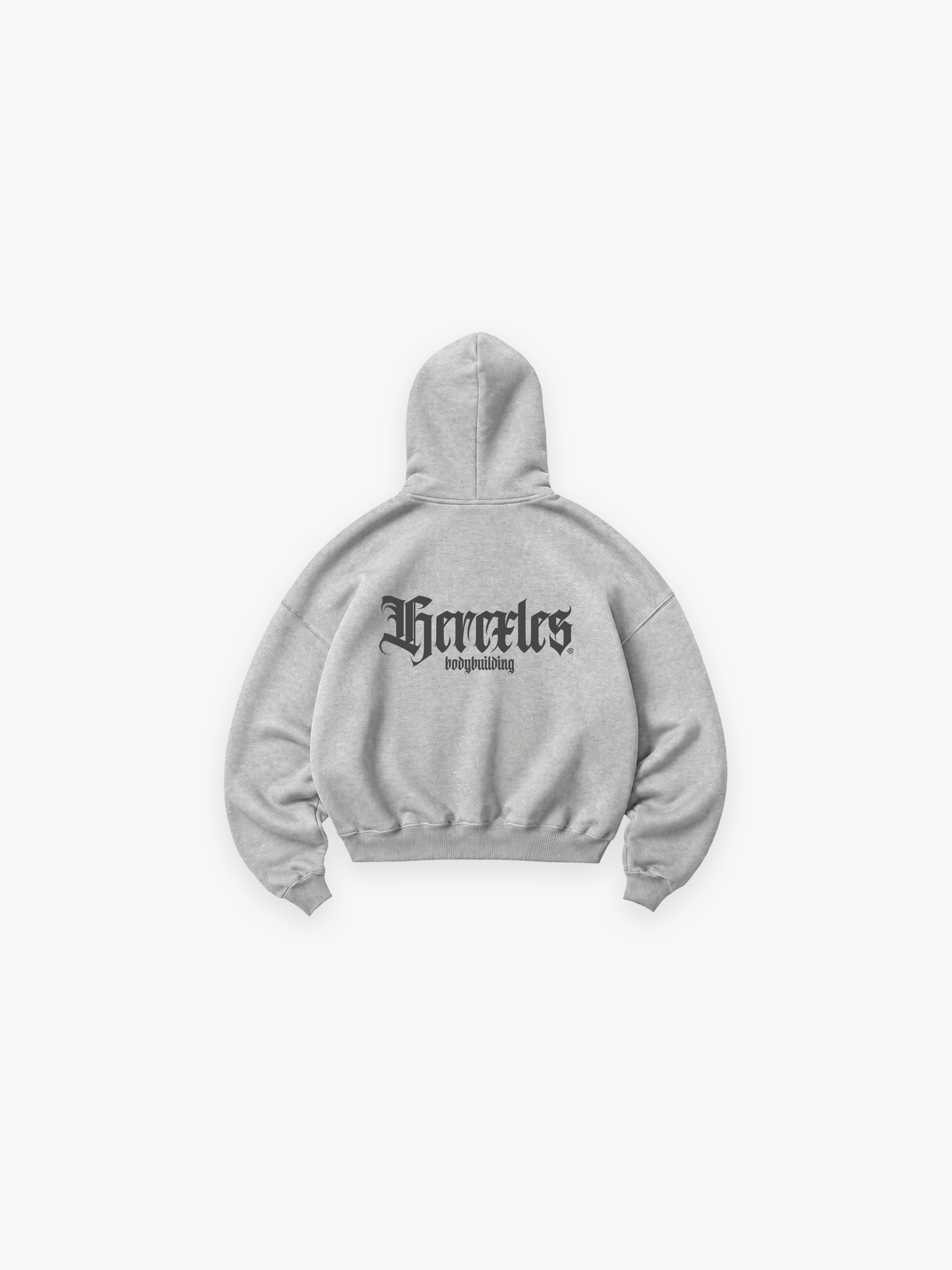 HERCXLES Gothic Bodybuilding Zip Hoodie - Grey back flatlay